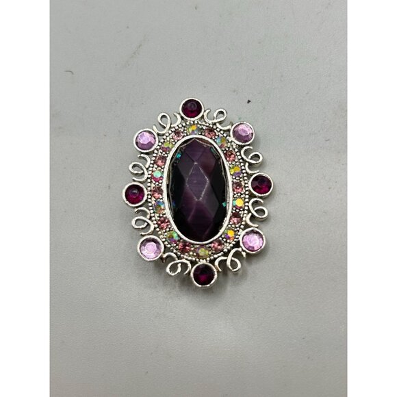 Signed MONET Pin Brooch Purple Tones Faceted Cabochons Silver Tone Setting - Picture 4 of 12